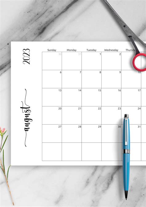 Download Printable Simple Monthly Calendar Horizontal Pdf
