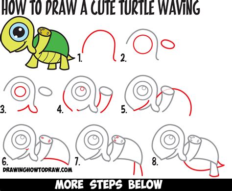 Learn How To Draw A Cute Cartoon Turtle Waving With Easy Step By Step