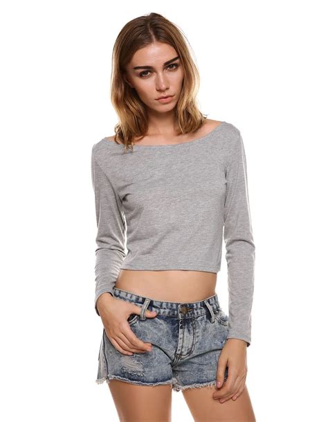 Sexy Women Long Sleeve Crop Tops Cropped Scoop Neck Casual T Shirt Tops In T Shirts From Womens