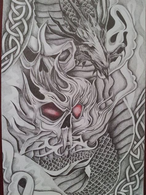 Demon Skull And Dragon Tattoo Design By ~cassandrawilsonenvyd On