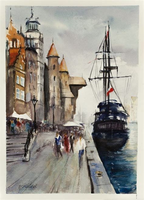 Gdansk Watercolour Original Watercolor Painting Original Watercolors