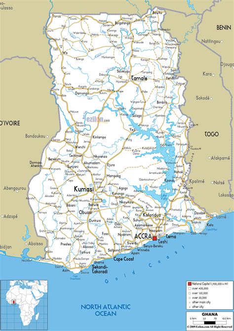 Road Map Of Ghana Ezilon Maps Dabi Dabi Road Routes Detailed Map Roadmap Canals Craft