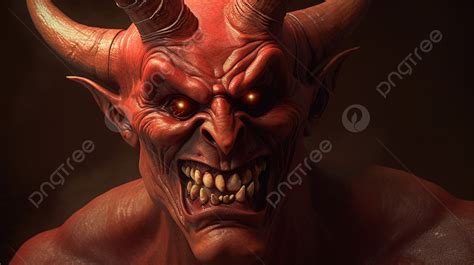 Red Demon With Horns And A Smile Background Realistic Picture Of Satan