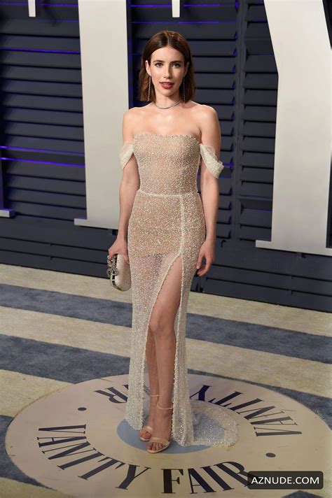 Emma Roberts Wearing A See Through Dress At The 2019 Vanity Fair Oscar Party In Beverly Hills