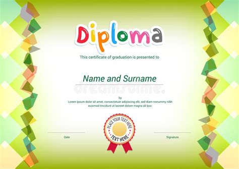Kids Diploma Or Certificate Template With Colorful Background Stock