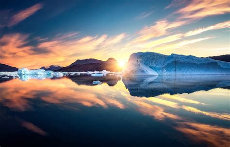 Обои солнце лёд Sunrise Greenland картинки на рабочий стол раздел