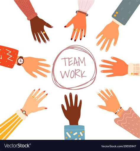 Hands Showing Unity And Teamwork Top View Vector Image