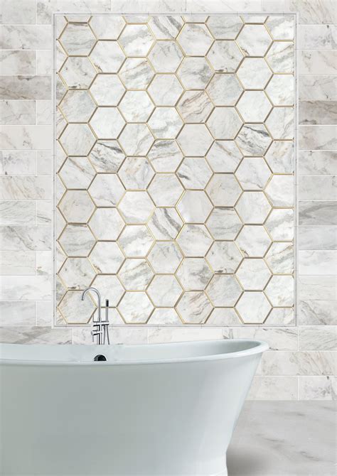 Bianco Orion Brass 6 In Hexagon Polished Marble Mosaic Floor And Decor