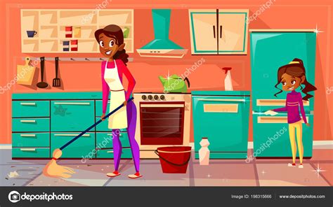 Dibujos Personas Limpiando La Cocina Ama De Casa Negra