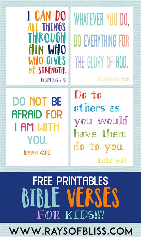 Compare memory verses for kids. Kids Bible Verses Free Printables - Set of 4 - Rays of Bliss