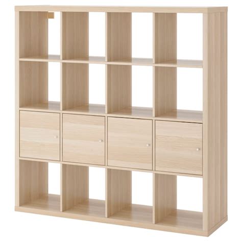 May be completed with kallax insert, sold separately. KALLAX Shelving unit with 4 inserts - white stained oak ...