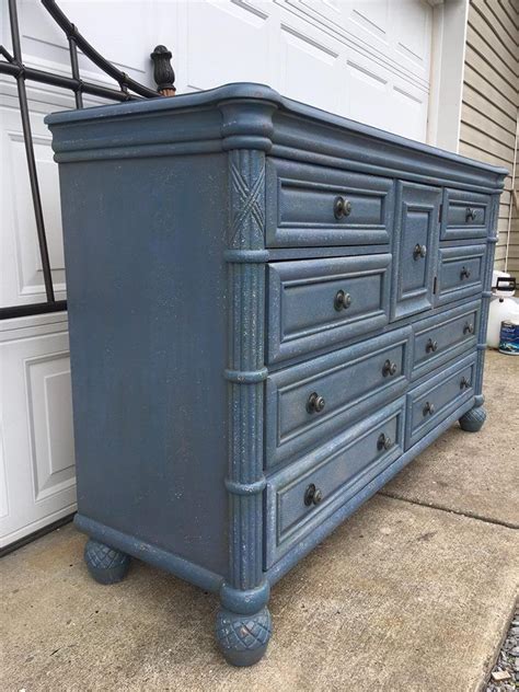 Beach Style Dresser Painted In Blues With A Salt Wash Style Texture