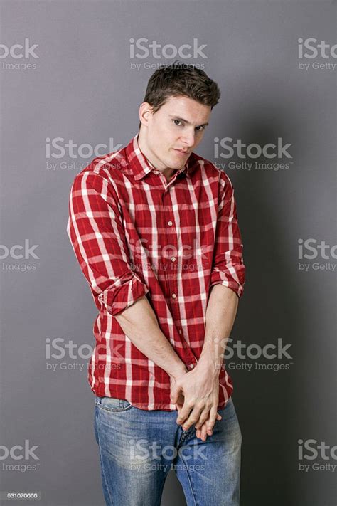 Introvert Young Man Looking Down For Shyness Embarrassment Or