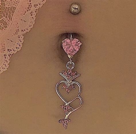 Pink Heart Belly Button Ring Y2k 2000s Aesthetic Body Jewelry Surgical
