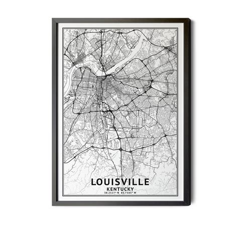 Louisville Kentucky Map Black and White Coordinates Map of - Etsy in