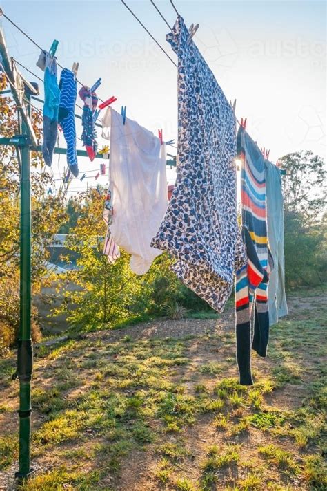 Image Of Clothes Hanging Outside On A Clothes Line Austockphoto
