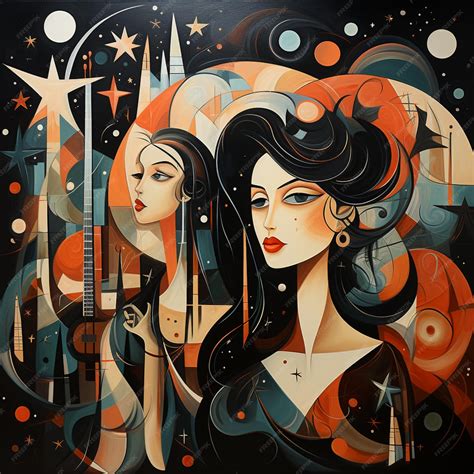 Premium Ai Image Painting Of Two Women With Guitars And Stars In The