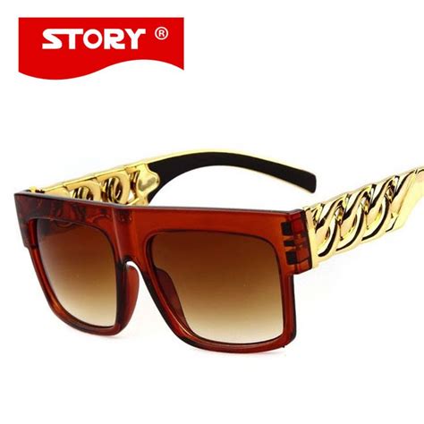 story kim kardashian sunglasses retro big square sunglasses men women glasses gold chain twisted