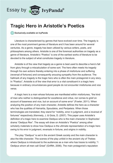 Tragic Hero In Aristotles Poetics 1711 Words Research Paper Example