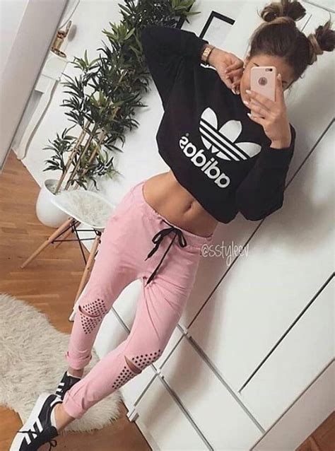 The Best Adidas Outfits For Women Adidas Outfit Hoodie Pink Adidas Sweatpants And Black Adidas