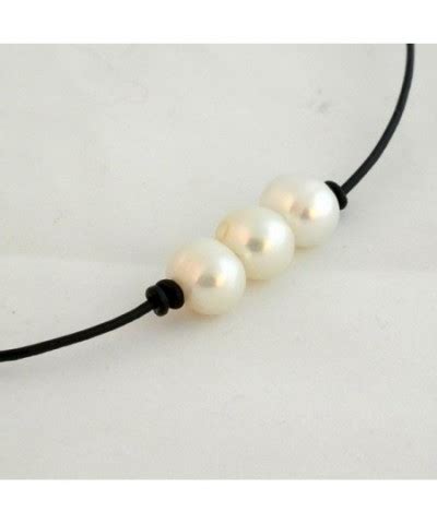 Freshwater Pearl Necklace Choker On Genuine Leather Cord For Women