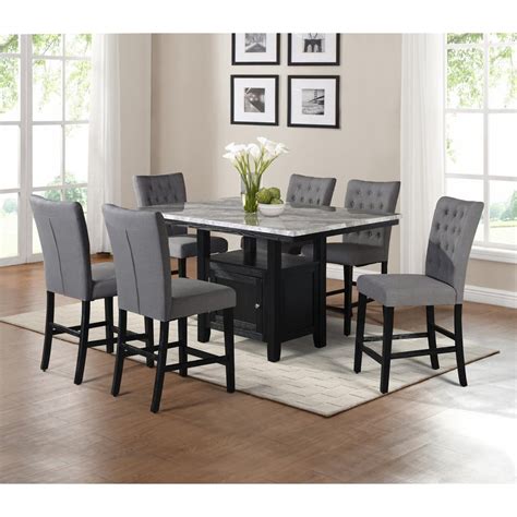 Classic 7pc Counter Height Set Wuph Side Chairs Tufted Table Wwhite