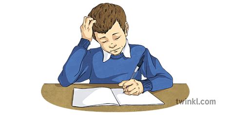 Boy Doing Homework Illustration Twinkl