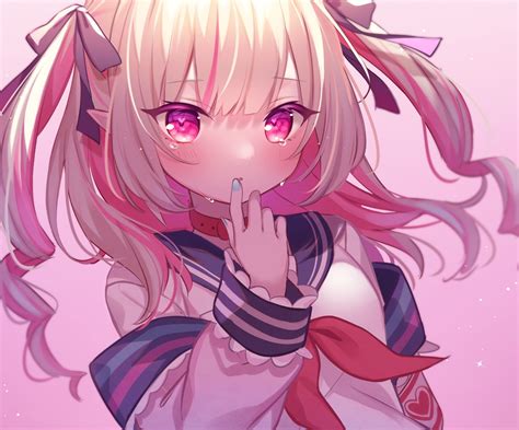 Blonde Hair Blush Bow Close Collar Cropped Demon Gradient Komachi Pochi