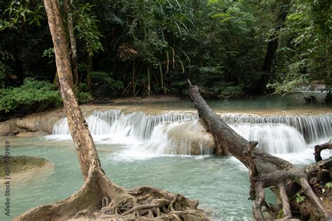 Waterfalls In Erawan National Park A Protected Area In Kanchanaburi