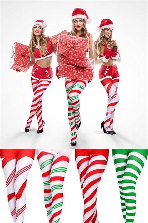 4pcs Christmas Striped Tights Red Green High Stocking Full Length Tights Stripe Stockings