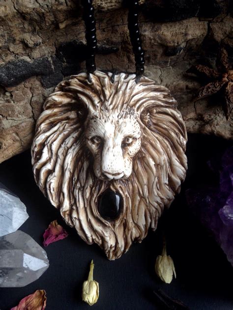 Lion Spirit Animal Pendant Lion Totem Leo Jewelry Black Onyx