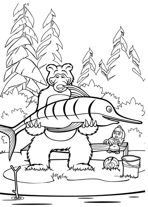 Masha y el oso para colorear, pintar e imprimir