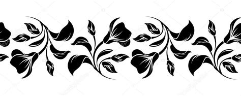 Horizontal Seamless Vignette With Flowers Vector Illustration — Stock