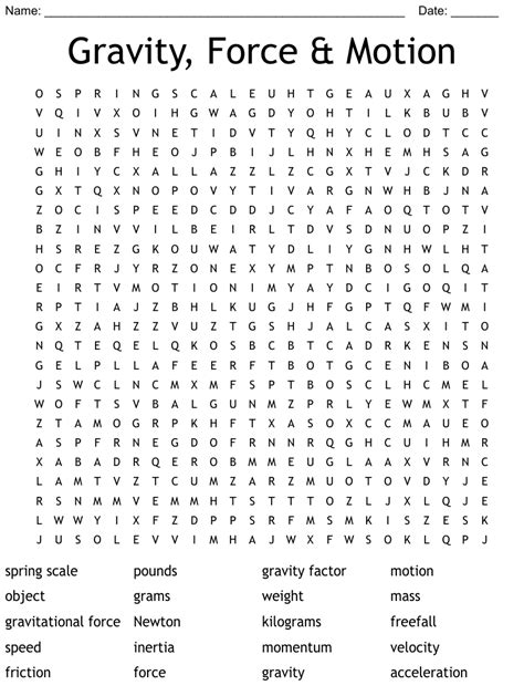 Gravity Force And Motion Word Search Wordmint