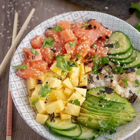 Pokebowl saumon avocat concombre et mangue