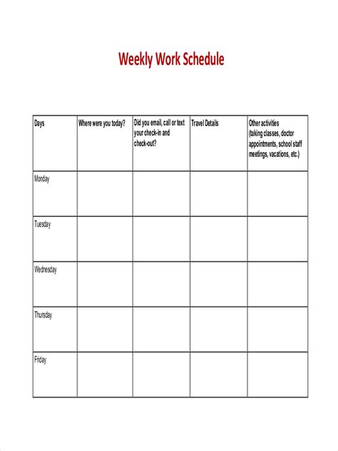 Examples Of Work Schedule Chart