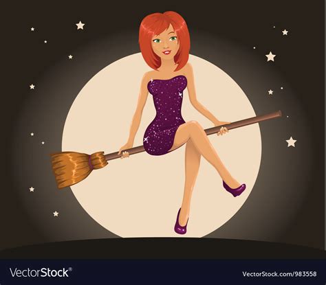 Sexy Halloween Witch Flying On A Broom Royalty Free Vector