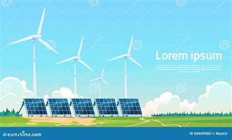 Wind Turbine Solar Energy Panel Renewable Station Stock Vector