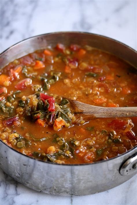 Moroccan Red Lentil Soup With Chard Easy Vegetarian