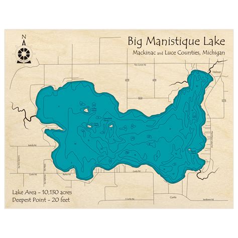Big Manistique Lake 3d Custom Wood Map Lake Art Llc