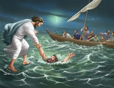 When jesus and peter came to the boat, the storm stopped. images peter walks on water drawing - Google Search | Get ...