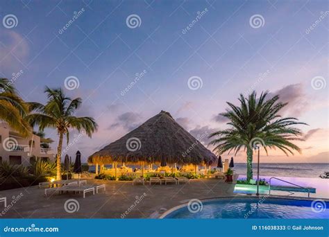 Palapa In The Sunset At The Coast Curacao Views Editorial Stock Photo