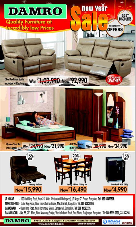 Buy best furniture online, practical, beautiful designs, over 600 designs, home delivery within 7 days, attractive emi options available. Damro Furniture - Incredible Low Prices / Bangalore | SaleRaja