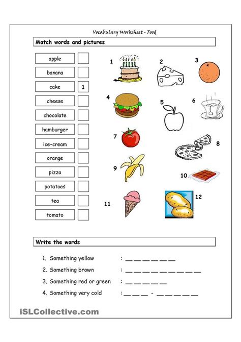 vocabulary matching worksheet food english food vocabulary