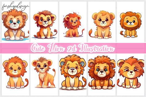 Cute Lion 2d Illustration Graphic By Fonshopdesign · Creative Fabrica