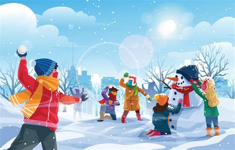 Winter Wonderland With Kids Playing Snow Background Concept Kids