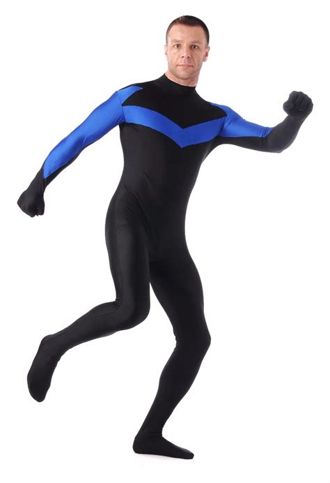 S Xxxl Hooded Nightwing Superhero Costume Bodysuits Lycra Spandex Zentai Halloween Party Costume