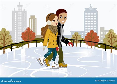 Young Couple Ice Skating City Stock Illustrations 60 Young Couple Ice