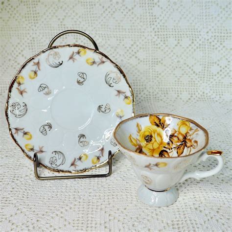 Antique Grantcrest China Japan Cup And Saucer Yellow Roses Etsy