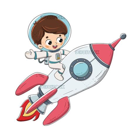 Niño Sentado En Un Cohete Volando Por El Espacio Dibustock Dibujos E